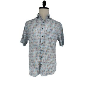 Johnnie-o Men Top Shelf All Over Print Short Sleeve Shirt M White Blue Multi